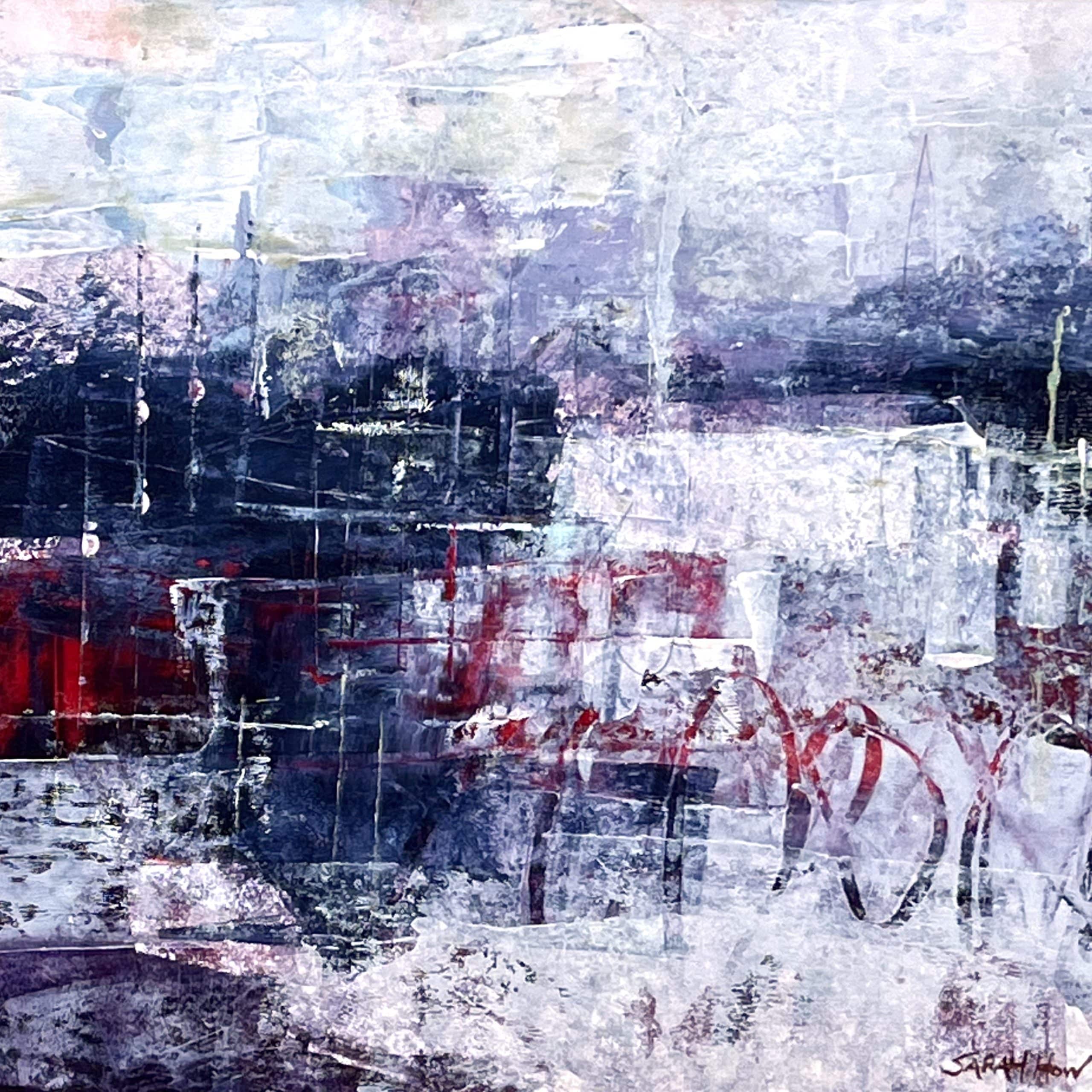 City Scene in Acrylics on Paper, purple Colours